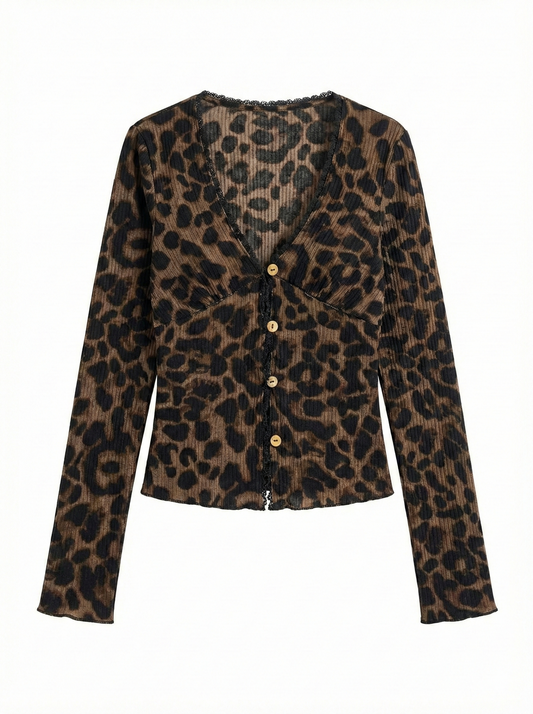 Leopard Print Button-Down Top
